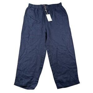 Quince Pants Womens L Blue Wide Leg Crop Pull On European Linen Flax Coastal NWT